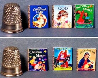 Traditional Christmas - 6 Little Golden Books - Dollhouse Miniature - 1:12 scale - Christmas Manger, Carols, Story of Jesus...more - books