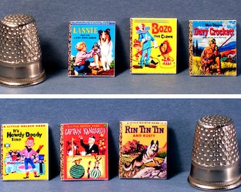 1950s TV Show Covers - 6 Little Golden Books -  Dollhouse Miniature 1:12 scale - Dollhouse books -  Bozo, Captain Kangaroo, Lassie, more