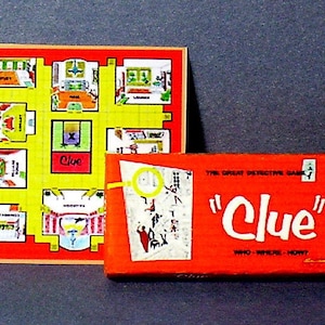 Clue Game 1950s  - Dollhouse Miniature 1:12 scale - Dollhouse Accessory  Game Box & Game Board - 1950s retro Dollhouse Clue mystery game toy