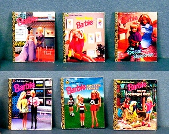 Barbie Boxed Set of 6 Little Golden Books - Dollhouse Miniature 1:12 scale  Dollhouse Accessory - Dollhouse pink girl nursery Barbie books