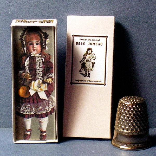 Jumeau Doll Box - Doll House Miniature 1:12 scale - Dollhouse Accessory - Victorian Dollhouse girl pink  -PLEASE read the description!