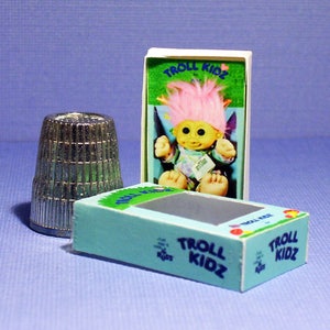 Pink Hair Troll Doll Box -  Dollhouse Miniature - 1:12 scale -  Dollhouse or Troll accessory -  Troll diorama - PLEASE read the description!