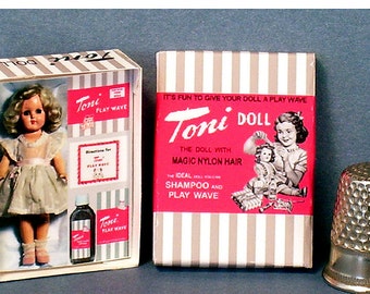 Toni Play Wave Doll Box  -  Dollhouse Miniature  1:12 scale - Dollhouse Accessory - 1950s retro Dollhouse girl -PLEASE read the description!