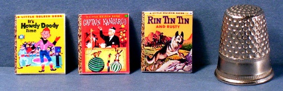 Dollhouse Miniature 1:12 scale Six Little Golden Books 1950s TV Cartoon Covers
