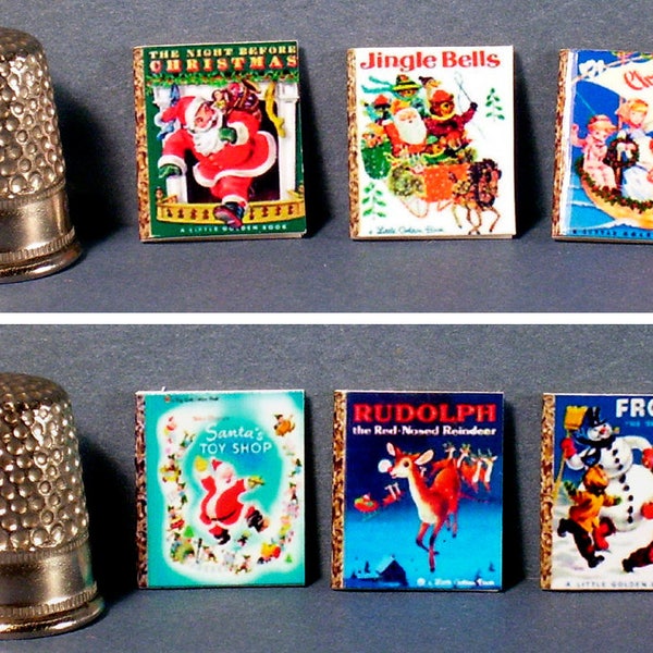 Classic CHRISTMAS Covers - 6 Little Golden Books Dollhouse Miniature 1:12 scale  Frosty, Santa Claus, Rudolph, Night Before Christmas...more