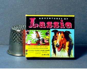 Lassie Game and Glossy Photo - Dollhouse Miniature  1:12 scale - Dollhouse Accessory - 1950s retro Dollhouse game toy - Dollhouse dog game