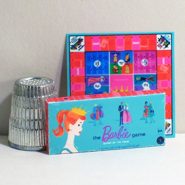 Barbie Queen of the Prom Game - Dollhouse Miniature 1:12 scale -  Game box, game board and game cards  1960s Dollhouse Barbie Game girl toy