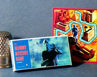 Mummy Mystery Game  - Dollhouse Miniature 1:12 scale  Dollhouse Accessory - Game Box and Game Board -1960s Dollhouse Haunted House Halloween