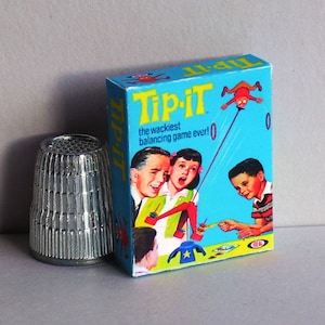Tip-It Game Box - Doll House Miniature - 1:12 scale - Dollhouse accessory - 1960s Dollhouse game toy box - Miniature toy box replica