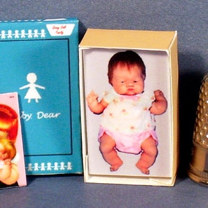 Baby Dear Doll Box & Eloise Wilkins Book Set - Dollhouse Miniature 1:12  - 1960s Dollhouse girl baby nursery -PLEASE read the description!