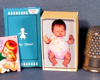 Baby Dear Doll Box & Eloise Wilkins Book Set - Dollhouse Miniature 1:12  - 1960s Dollhouse girl baby nursery -PLEASE read the description!