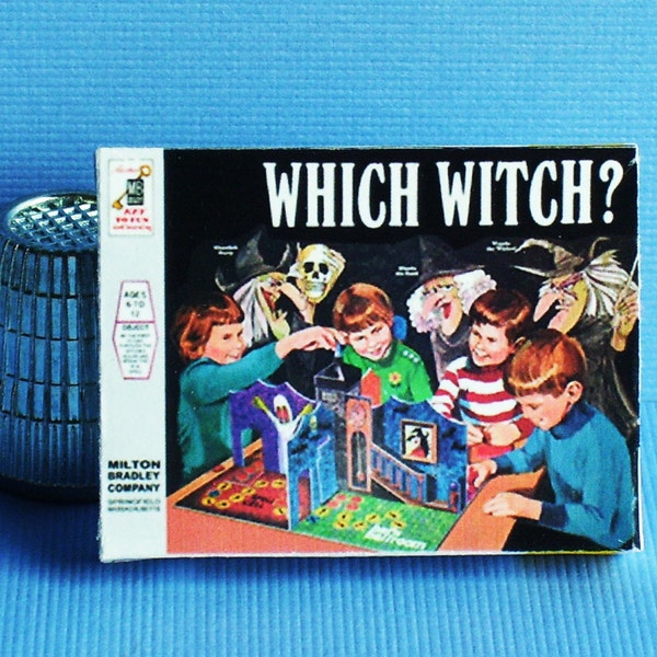 Which Witch Game  - Dollhouse Miniature - 1:12 scale - Game Box and Game Board -  1960s Dollhouse Halloween Witch Haunted House game toy