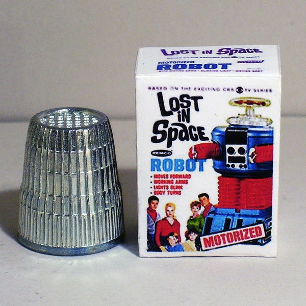 Lost In Space Robot Box  - Dollhouse Miniature  1:12 scale - 1960s Dollhouse Robot boy toy box - Dollhouse Accessory - Miniature box replica
