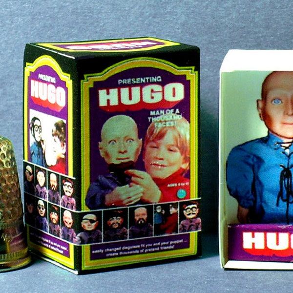 Hugo Man of 1,000 Faces Toy Box - Dollhouse Miniature - 1:12 scale - Dollhouse accessory - 1970s dollhouse - PLEASE read the description!