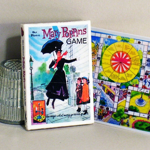 Mary Poppins Game 1964 - Dollhouse Miniature 1:12 scale Dollhouse Accessory - Game Box & Game Board - 1960s Dollhouse Disney movie girl game