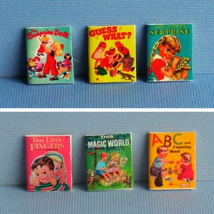 1950s Children Covers Wonder Books Set of 6 - Dollhouse Miniature - 1:12 scale - Dollhouse mursery books - Surprise Doll, Magic World, more