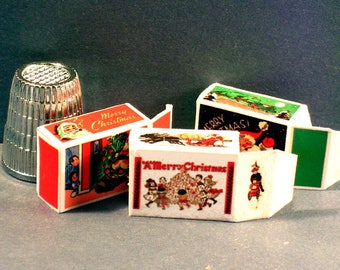Christmas Candy Boxes Set of 3  -  Dollhouse Miniature 1:12 scale  Dollhouse Accessory - Vintage Graphics 1920s to 40s Dollhouse Christmas
