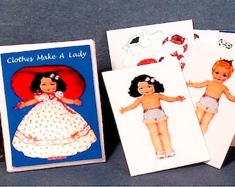 Clothes Make A Lady Paper Dolls  - Dollhouse Miniature 1:12 Scale - Dollhouse Accessory -1940s retro Dollhouse girl nursery paper doll toy