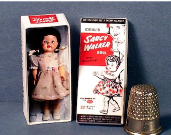 Saucy Walker Doll Box  -  Dollhouse Miniature  1:12 scale - Brunette - 1950s Dollhouse Ideal Saucy Walker girl -PLEASE read the description!