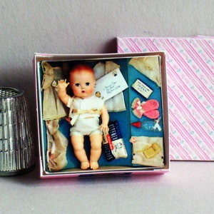 Tiny Tears Layette Doll Box 1950s Dollhouse Miniature 1:12 scale 1950s retro Dollhouse girl baby nursery PLEASE read the description image 3