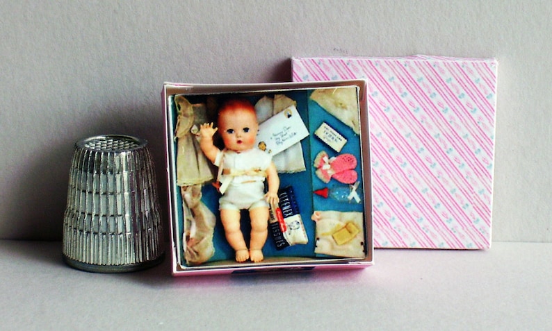 Tiny Tears Layette Doll Box 1950s Dollhouse Miniature 1:12 scale 1950s retro Dollhouse girl baby nursery PLEASE read the description image 3