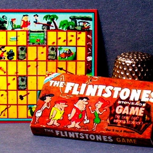 Flintstones Stoneage Game - Dollhouse Miniature  1:12 scale - Dollhouse accessory  Game box and Game Board - 1960s Dollhouse TV cartoon game