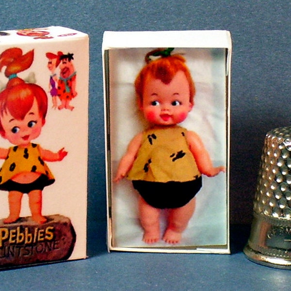 Pebbles Flintstone Doll Box  -  Dollhouse Miniature  1:12 scale - 1960s Dollhouse girl nursery -PLEASE read the description!