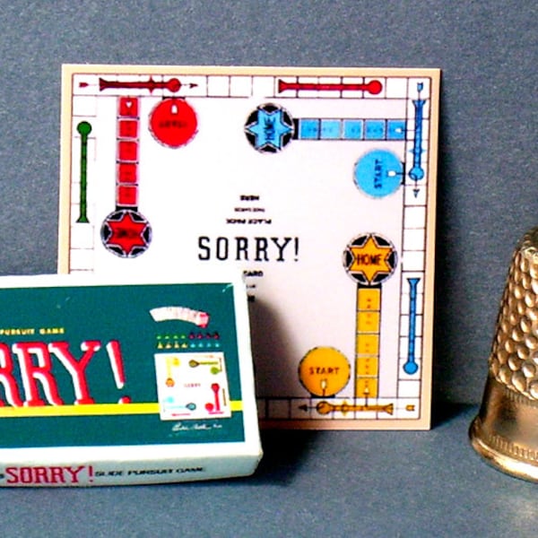 Sorry Game - Dollhouse Miniature - 1:12 scale  Dollhouse accessory - Game Box and Game Board - 1950s 1960s retro dollhouse Sorry Game toy