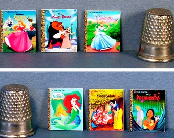 Disney Princess Set 1 - 6 Little Golden Books -  Dollhouse Miniature - 1:12 scale - Cinderella, Mermaid, Sleeping Beauty, Snow White...more