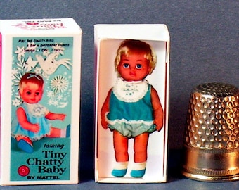 Tiny Chatty Baby Doll Box - Dollhouse Miniature 1:12 scale Dollhouse Accessory - 1960s Dollhouse girl  nursery -PLEASE read the description!