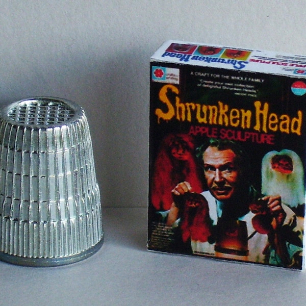 Vincent Price Shrunken Head Kit Box  - Dollhouse Miniature - 1:12 scale - Dollhouse Accessory - 1970s dollhouse Haunted House halloween toy