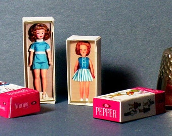 Tammy and Pepper Doll Box Set -  Dollhouse Miniature 1:12 scale - Dollhouse Accessory - 1960s retro Dollhouse  -PLEASE read the description!