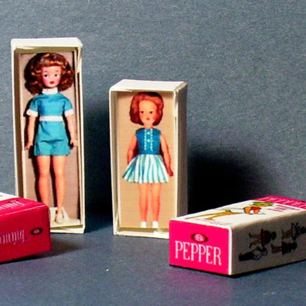 Tammy and Pepper Doll Box Set -  Dollhouse Miniature 1:12 scale - Dollhouse Accessory - 1960s retro Dollhouse  -PLEASE read the description!