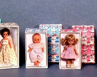 Jill, Ginny and Ginnette  Doll Box Set -  Dollhouse Miniature 1:12  - Set of 3 boxes -  1950s retro Dollhouse - PLEASE read the description!