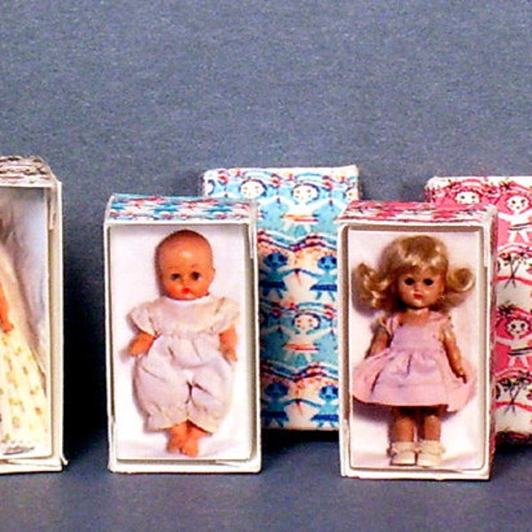 Jill, Ginny and Ginnette  Doll Box Set -  Dollhouse Miniature 1:12  - Set of 3 boxes -  1950s retro Dollhouse - PLEASE read the description!