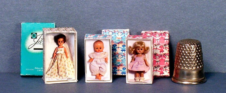 Jill, Ginny and Ginnette Doll Box Set Dollhouse Miniature 1:12 Set of 3 boxes 1950s retro Dollhouse PLEASE read the description image 1