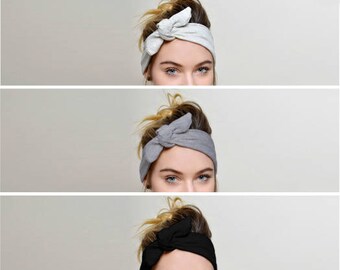 Headbands for women, Black Grey Ivory SET of 3, Adult headband woman