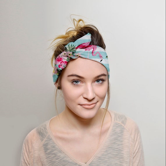 Ladies Women Flamingo Turban Twist Knot Hair Elastic Black White Headband UK