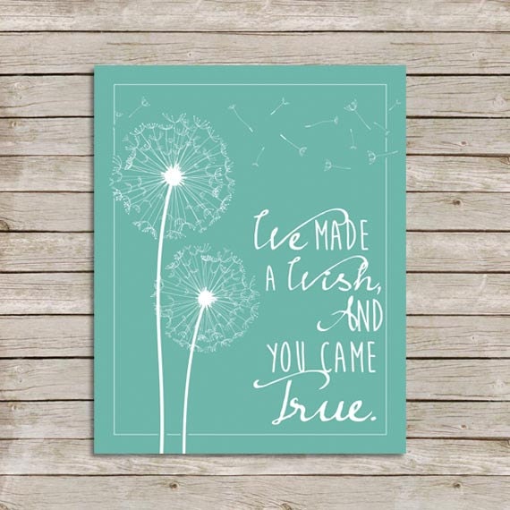 Dandelion Wishes, Flower, Dandelions, Quote, Nursery, Baby, Love, Teal