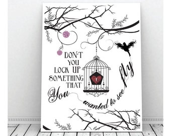 Fell on Black Days, Soundgarden, Inspiration, Birdcage, Fly, Black and White, Song Lyric, Music, Grunge, Instant Download, Printable Art