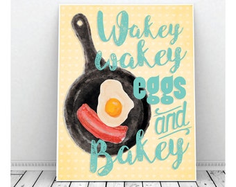 Wakey Wakey, Eggs and Bakey, Printable, Wall Decor, Kitchen Print, Digital Download, Instand, Download, Art, Retro Print