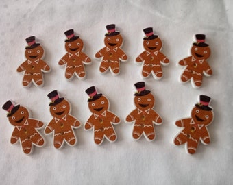 5 CUTE GINGERBREAD MEN SHAPED 2 HOLED WOODEN BUTTONS 3Omm x 20mm ALL CRAFTS