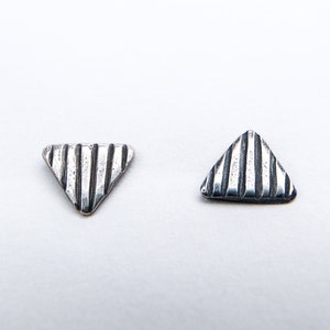 Large Silver Striped Triangle Stud Earring image 1