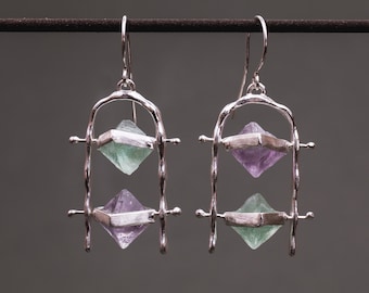 One of a Kind Spinning Octahedral Fluorite Earrings