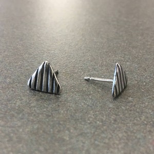 Large Silver Striped Triangle Stud Earring image 3