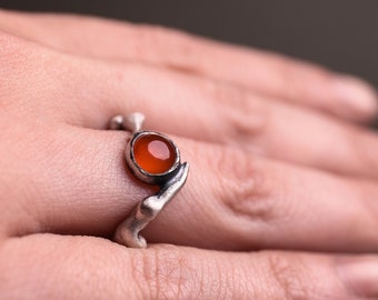 Organic Silver Banded Ring with Carnelian
