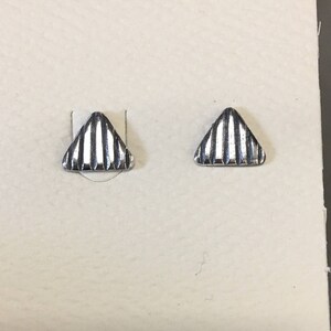 Large Silver Striped Triangle Stud Earring image 2