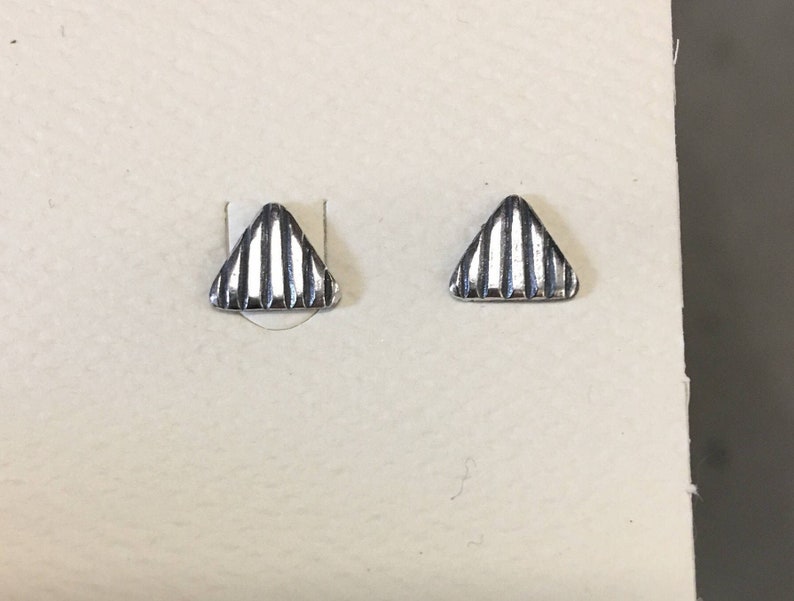 Large Silver Striped Triangle Stud Earring image 2