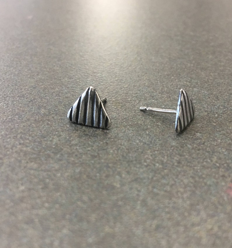 Large Silver Striped Triangle Stud Earring image 3