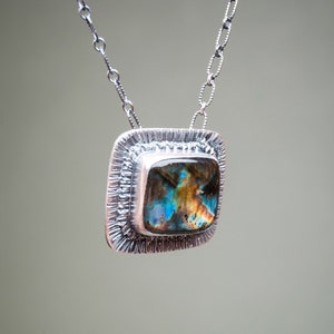 Silver Rectangular Labradorite Pendant